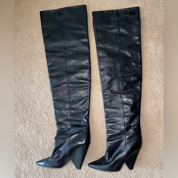 Saint Laurent Niki 105 over-the-knee boots in black shiny leather. 38 - Picture 3 of 16